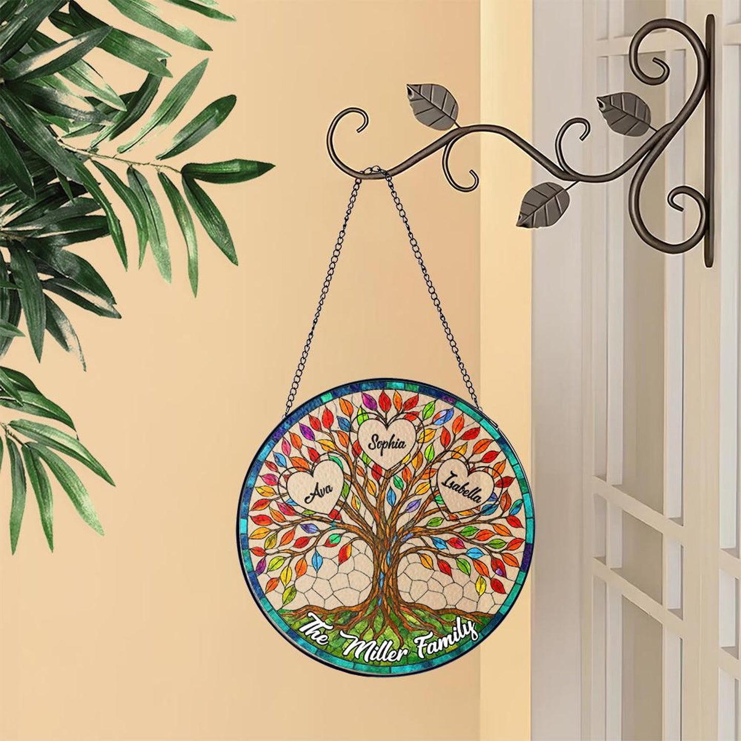 Custom Tree of Life Family Suncatcher, Family Stained Glass Ornament, Personalized Family Name Suncatcher, Family Keepsake (Sun-131)