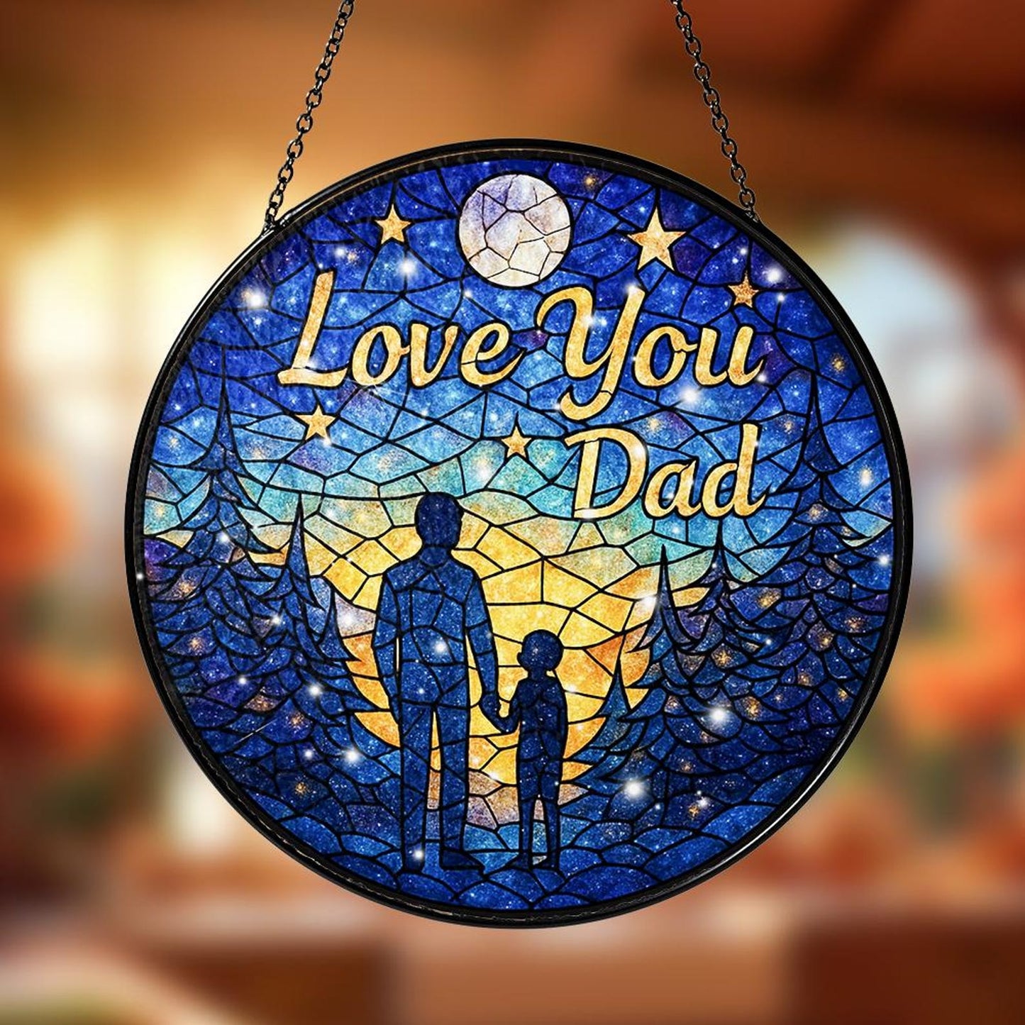 Celestial Father Daughter Glass Suncatcher, Round Window Hanging Decor, Love You Dad Gift, Father's Day Glass Suncatcher, Dad Gift Idea (Sun-144)