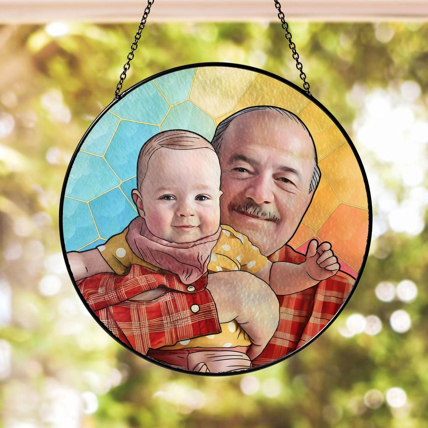Custom Photo Stained Glass Gift for Grandpa, New Dad Gift, Custom Dad Photo Stained Glass Suncatcher, Fathers Day Gift for Dad, Dad Birthday (Sun-127)