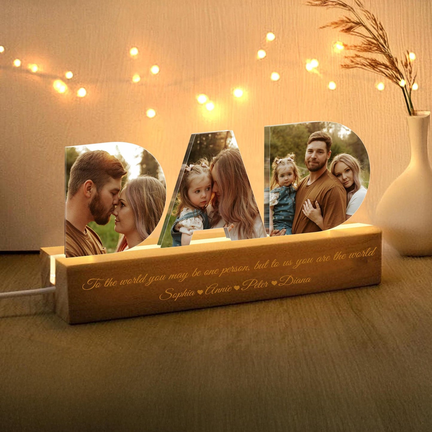 Personalized Dad Night Light with Photo Collage, Unique Gift for Fatherâs Day or Husband Birthday, Best Dad Gift from Daughter or Son (DNL-09)