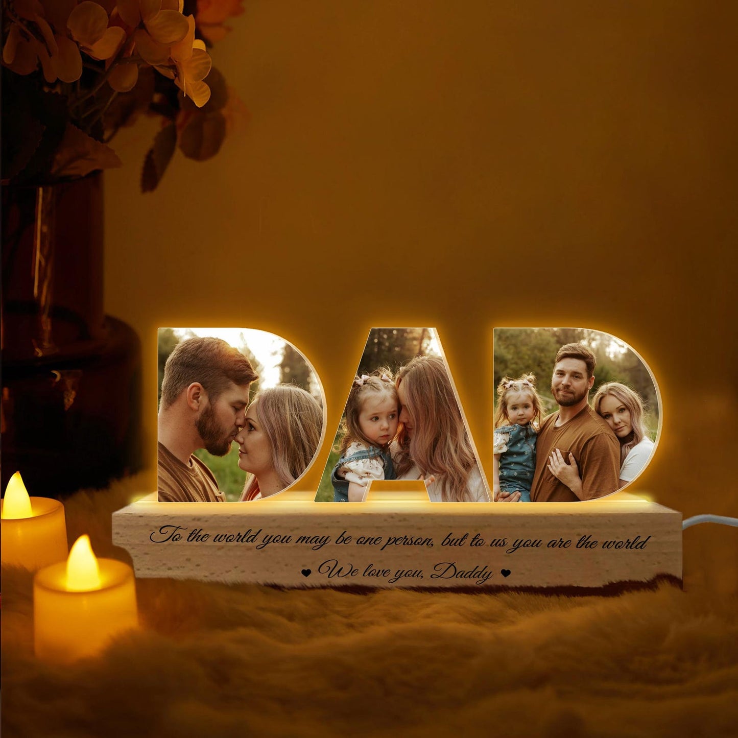 Personalized Dad Night Light with Photo Collage, Unique Gift for Fatherâs Day or Husband Birthday, Best Dad Gift from Daughter or Son (DNL-09)
