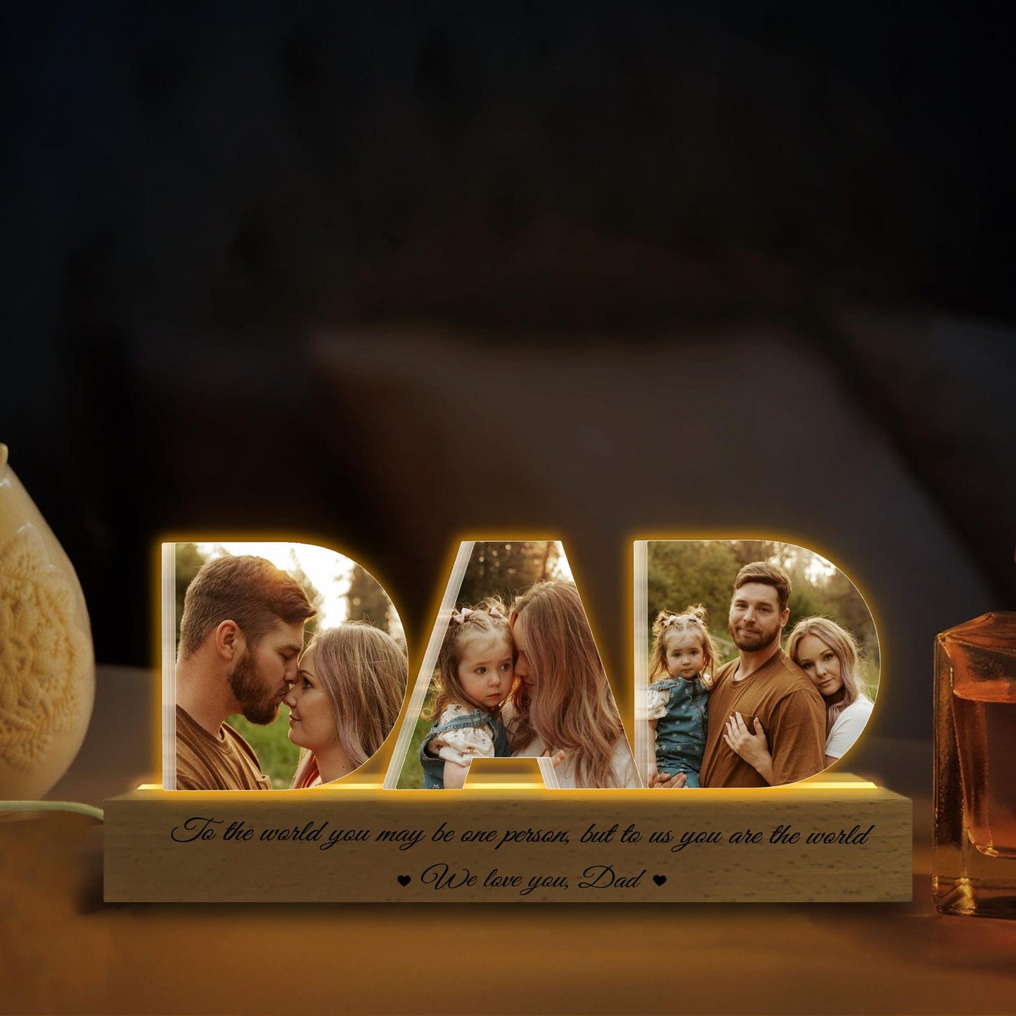 Personalized Dad Night Light with Photo Collage, Unique Gift for Fatherâs Day or Husband Birthday, Best Dad Gift from Daughter or Son (DNL-09)