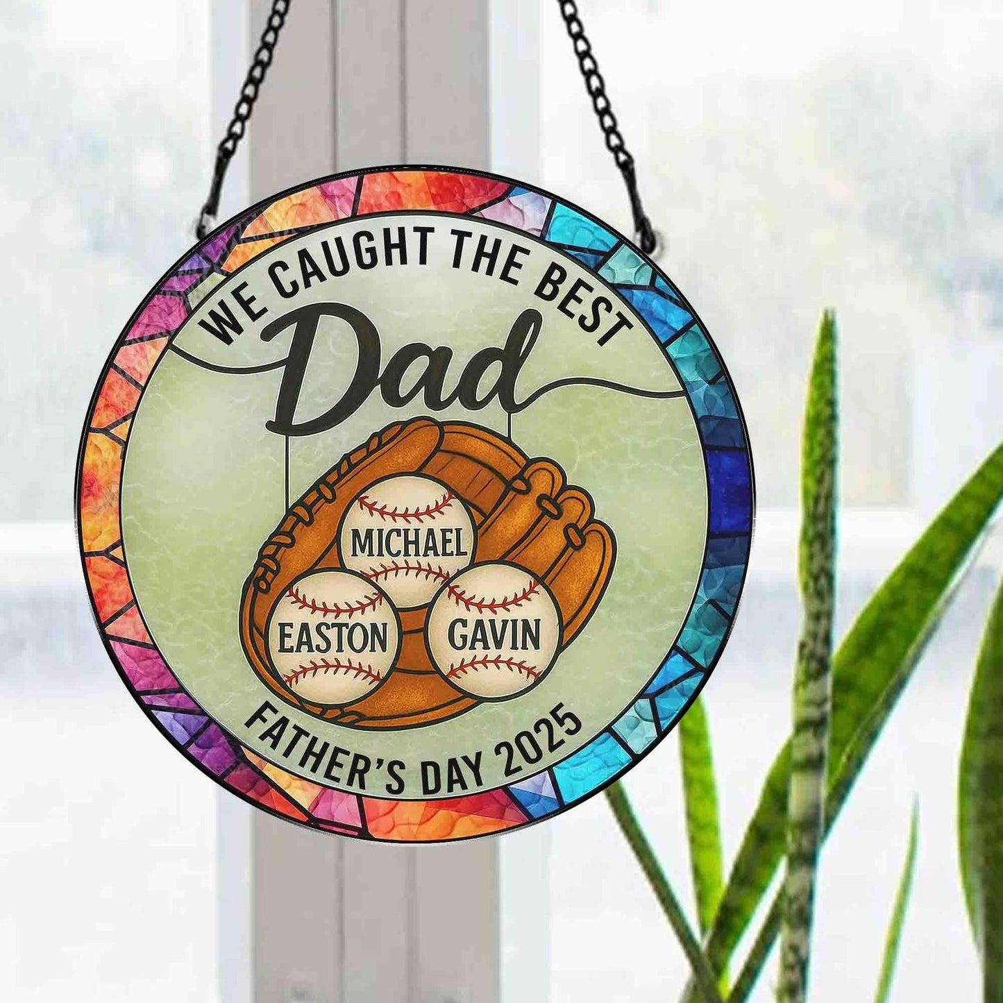 Personalized Dad Stained Glass Suncatcher, Fathers Day Gifts for Papa, Grandfa Gifts From Grandkids Gift, Dad Gift, Dad Birthday Gift Suncatcher (Sun-130)