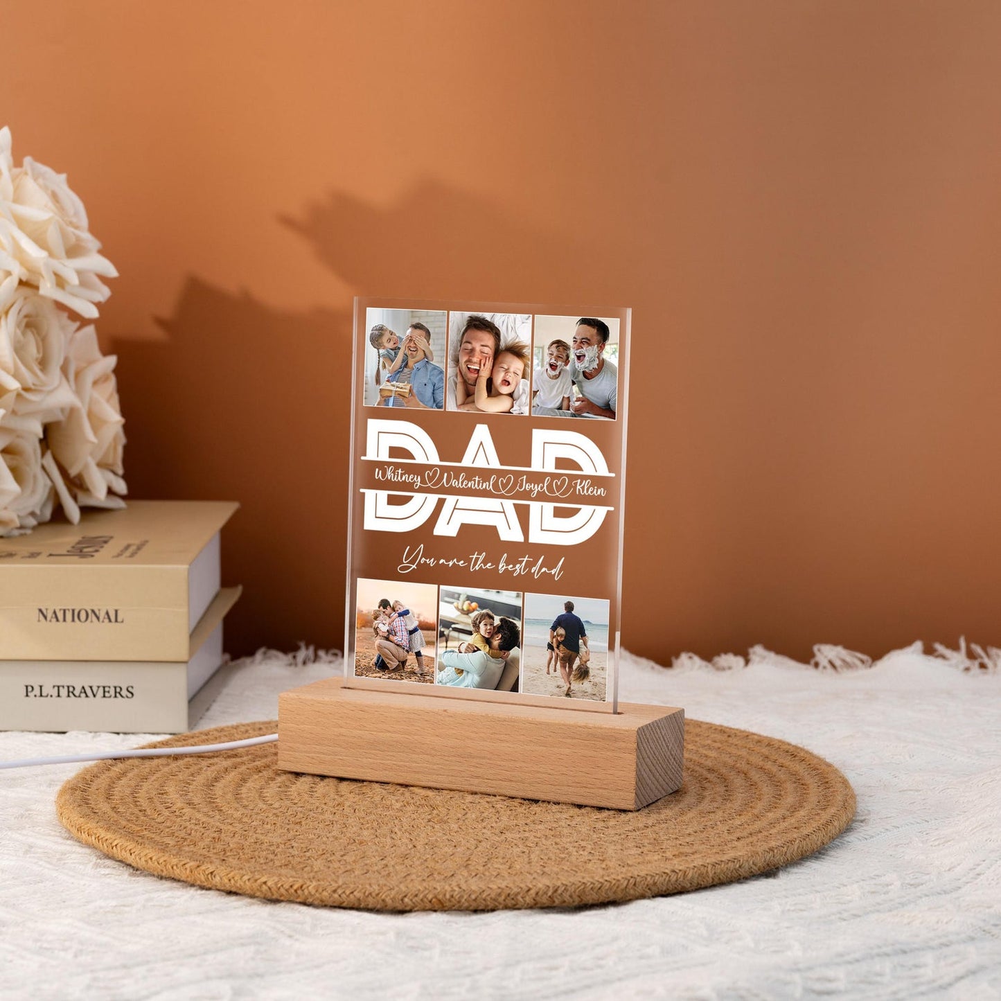 Personalized Dad Night Light, Daddy Picture Collage Led Lamp, Father's Day Gift, Dad Birthday Gift, Custom Photo Gift For Dad, Home Decor (DNL-32)