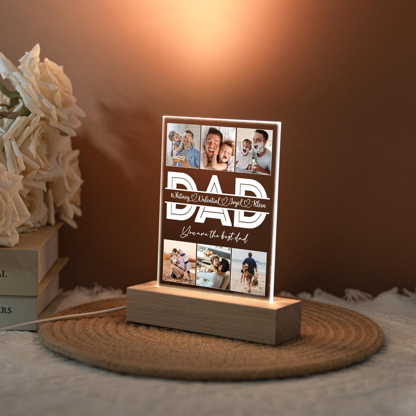 Personalized Dad Night Light, Daddy Picture Collage Led Lamp, Father's Day Gift, Dad Birthday Gift, Custom Photo Gift For Dad, Home Decor (DNL-32)
