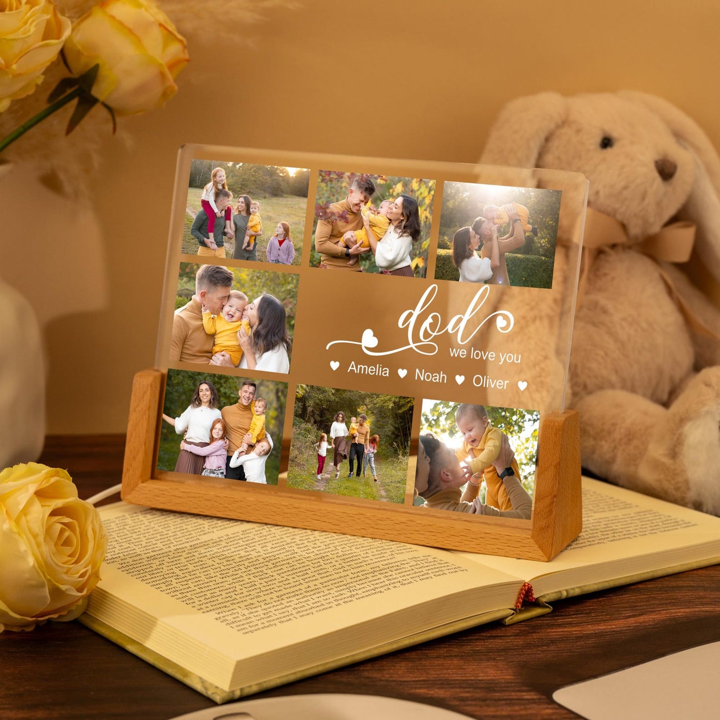Custom Photo Dad Night Light, Personalized LED Plaque with Family Photo Collage and Kidsā Names, Unique Fatherās Day or Birthday Gift for Dad (DNL-02)