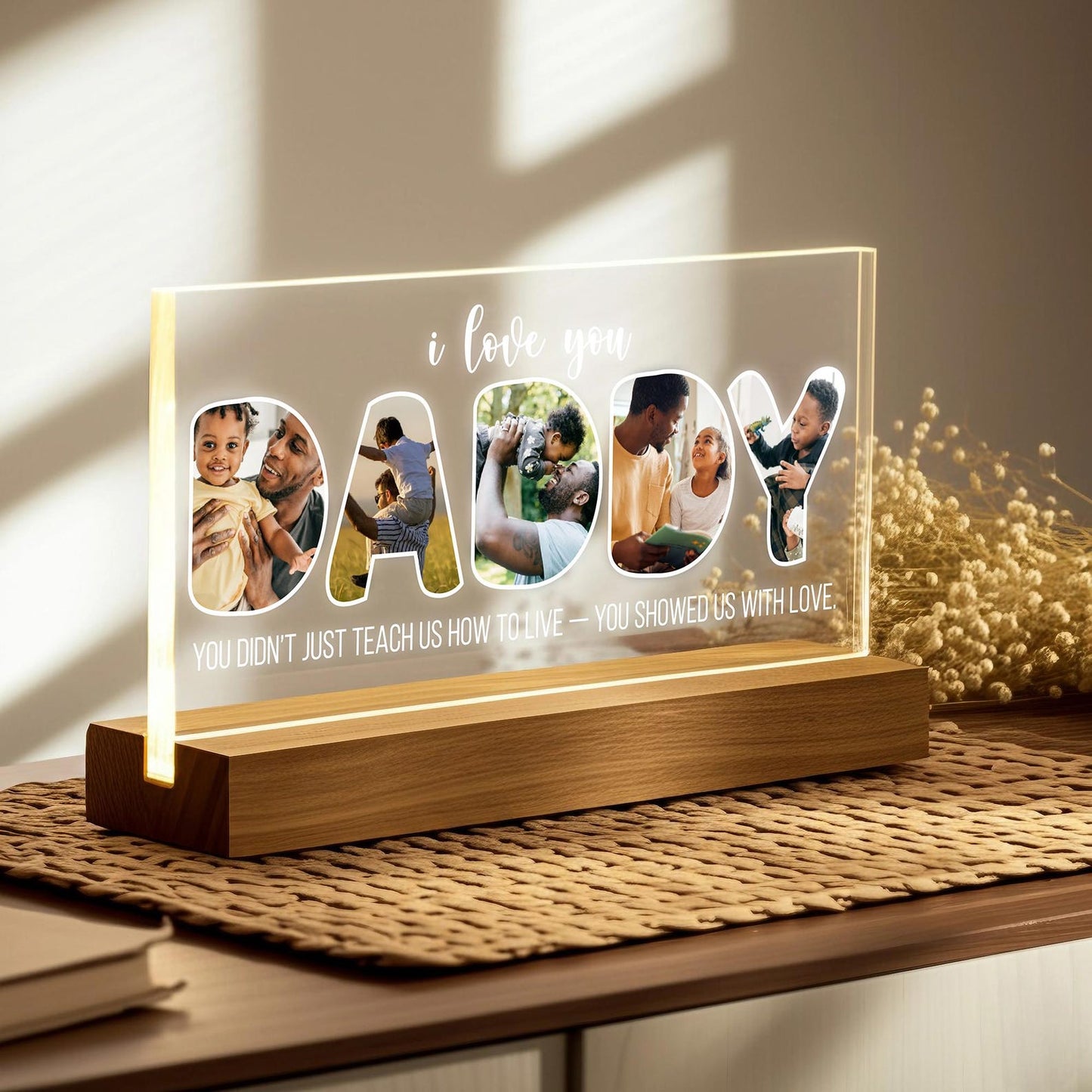 Daddy Night Light with Custom Photo, Personalized Acrylic LED Lamp for Fatherās Day, Gift from Son or Daughter, I Love You Dad Keepsake (DNL-12)