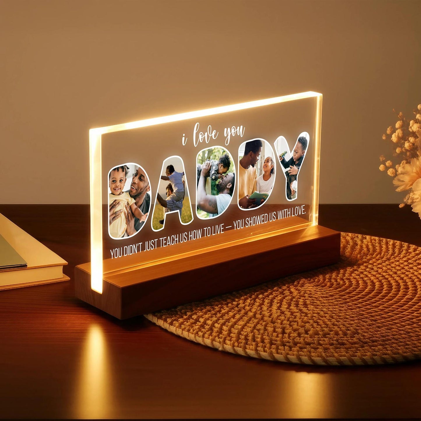 Daddy Night Light with Custom Photo, Personalized Acrylic LED Lamp for Fatherās Day, Gift from Son or Daughter, I Love You Dad Keepsake (DNL-12)