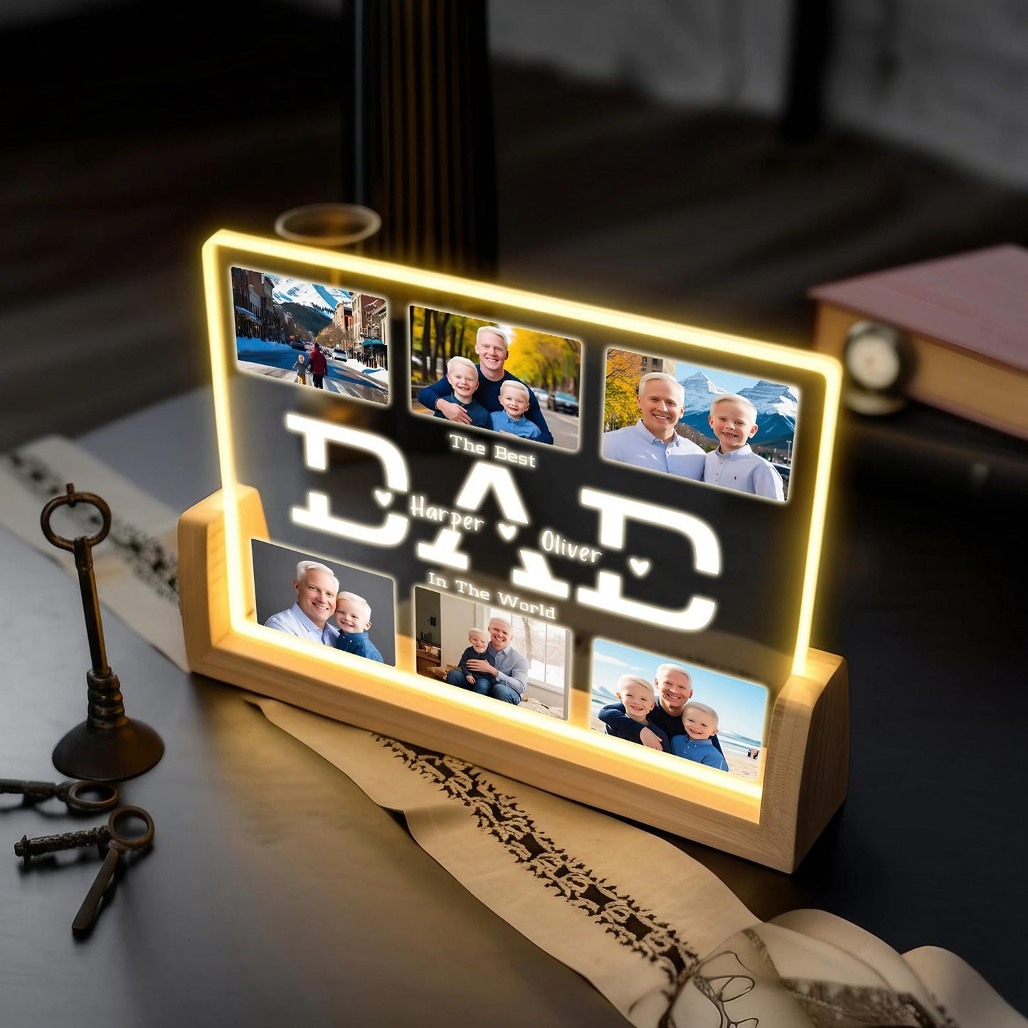 Personalized Dad Night Light, Custom Photo LED Desk Lamp, Father’s Day Gift from Son or Daughter, Thoughtful Dad Gift Idea (DNL-16)