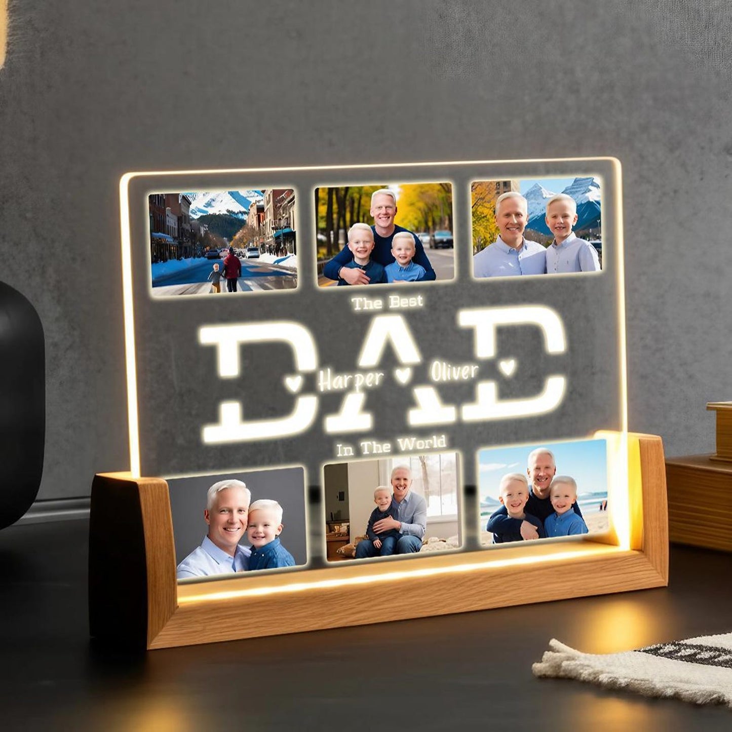 Personalized Dad Night Light, Custom Photo LED Desk Lamp, Father’s Day Gift from Son or Daughter, Thoughtful Dad Gift Idea (DNL-16)