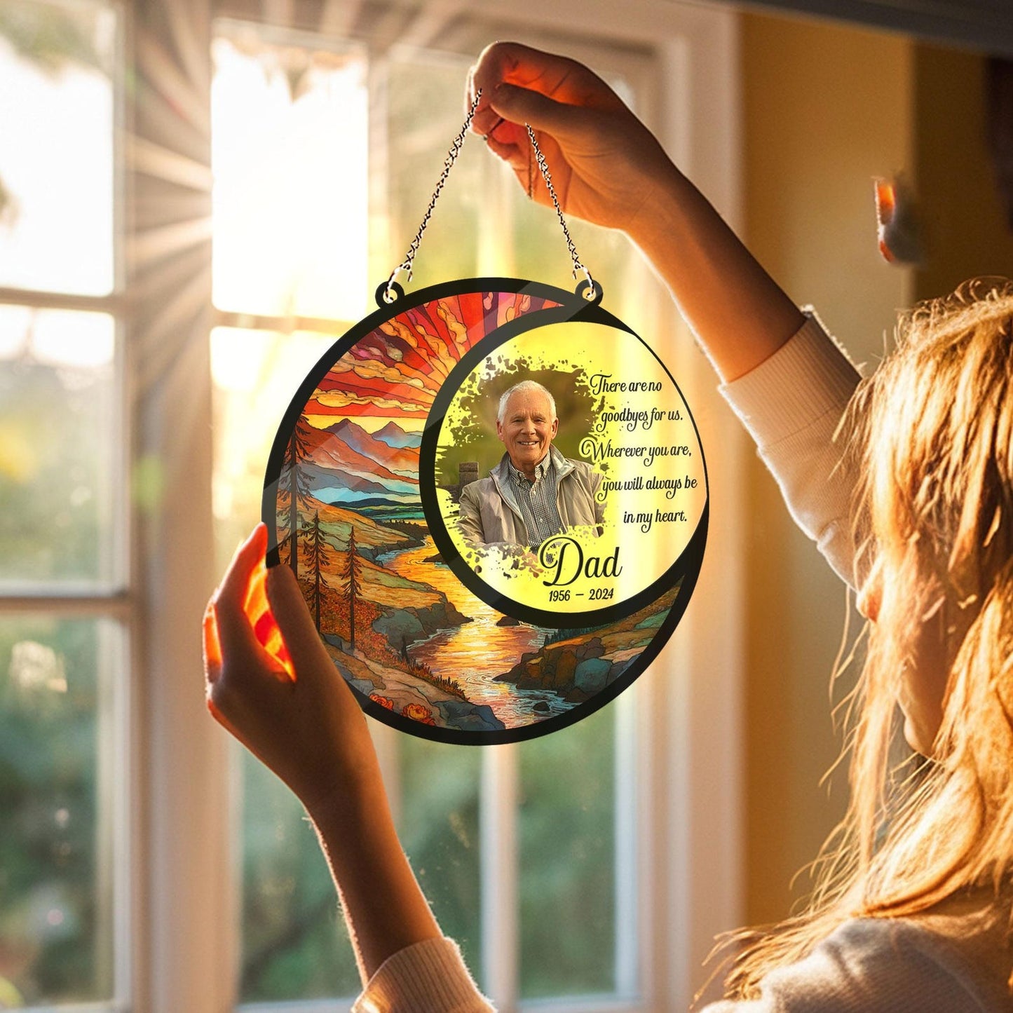 Custom Loss Of Dad Sympathy Hanging Suncatcher, Father Memorial Suncatcher Acrylic Stained Memorial Gift, Remembrance Sympathy Keepsake (H-Sun-32)