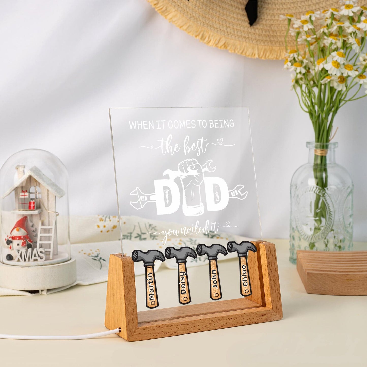 Best Dad Night Light, Funny Gift for the Woodworking Dad, Gift for Daddy Grandpa Papa, Acrylic LED Nightlight (DNL-45)
