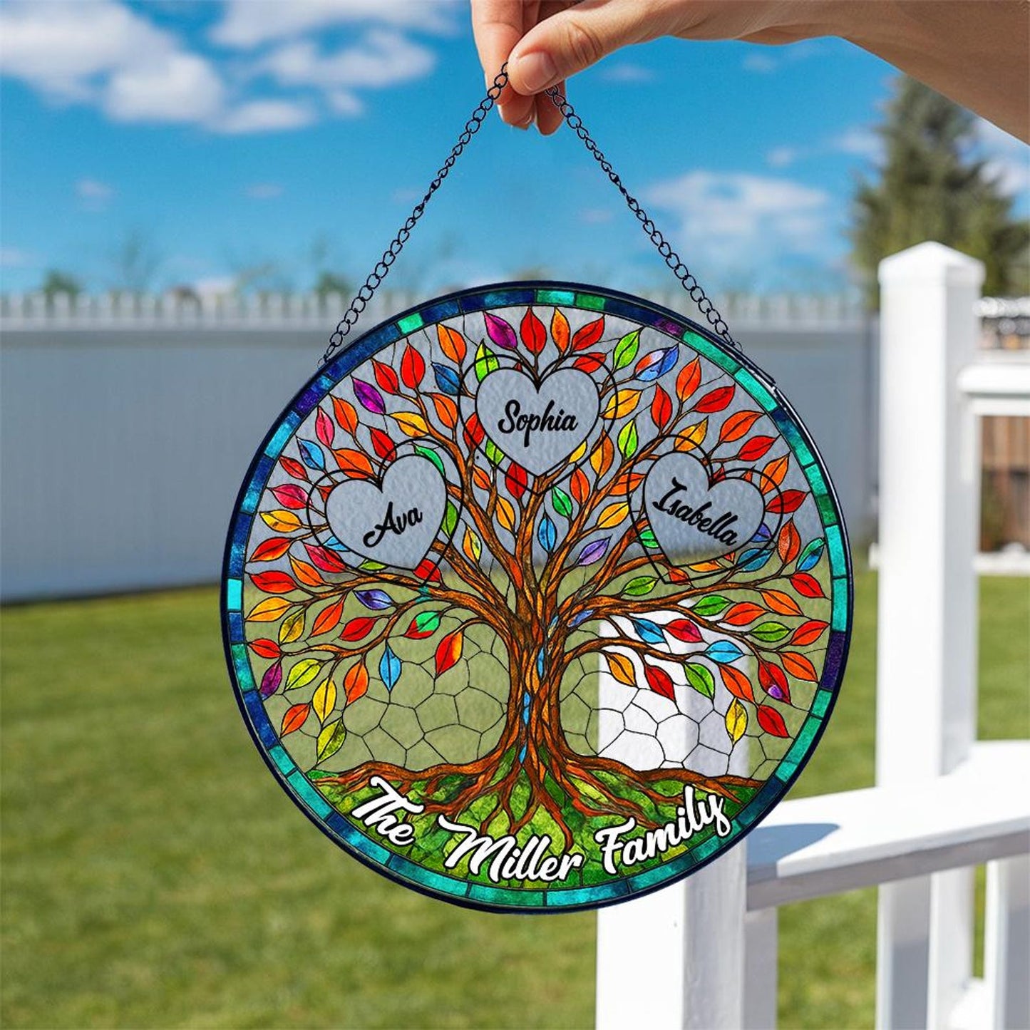 Custom Tree of Life Family Suncatcher, Family Stained Glass Ornament, Personalized Family Name Suncatcher, Family Keepsake (Sun-131)