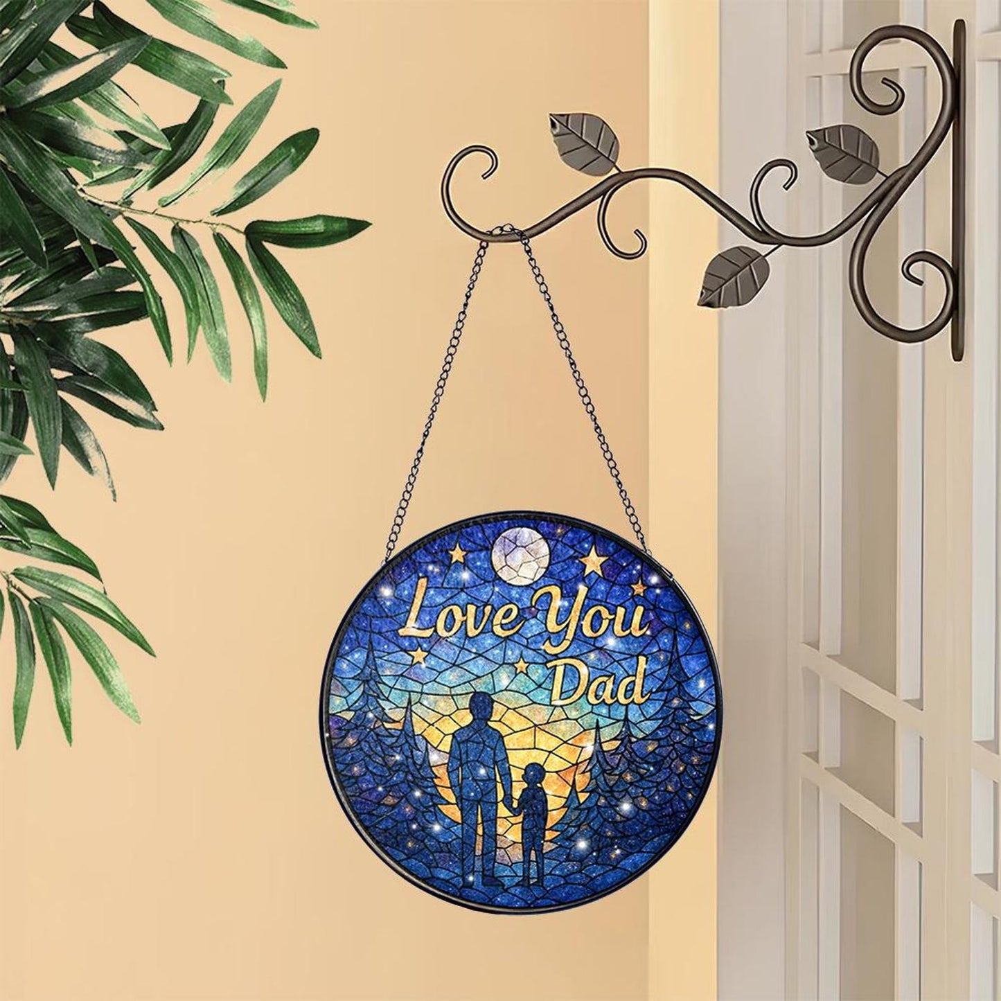 Celestial Father Daughter Glass Suncatcher, Round Window Hanging Decor, Love You Dad Gift, Father's Day Glass Suncatcher, Dad Gift Idea (Sun-144)