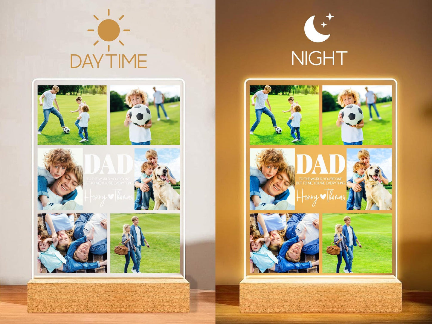 Personalized Dad Night Light, Custom Photo LED Plaque, Father's Day Gift for Dad, Photo Frame Keepsake, Dad Birthday Gift (DNL-01)