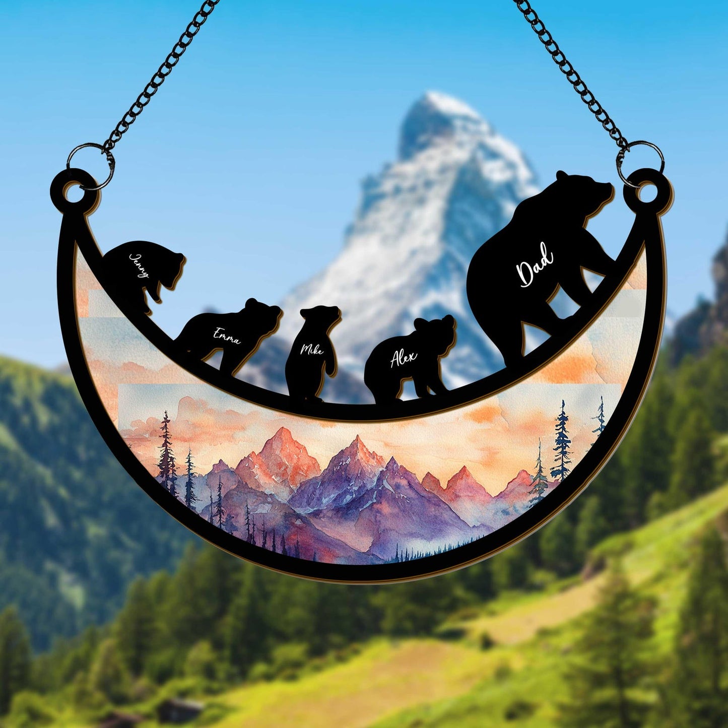 Personalized Dad Bear Hanging Suncatcher, Custom Bear Family Hanging Suncatcher, Gift For Daddy Bear, Father’s Day Gift, Dad Birthday Window Hanging Suncatcher (H-Sun-31)