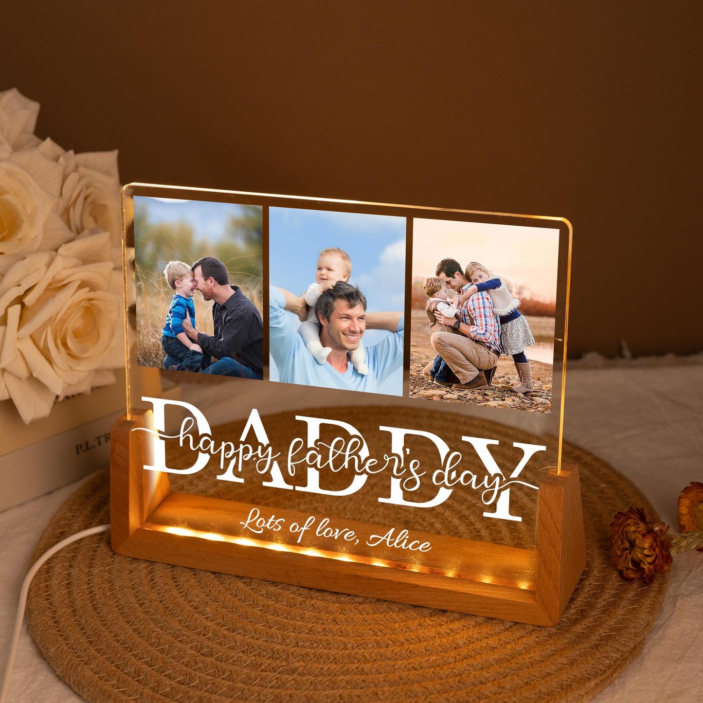 Daddy Night Light with Custom Photos, Personalized Acrylic Lamp for Fatherās Day, Photo Collage Gift for Dad or Husband on Birthday (DNL-14)