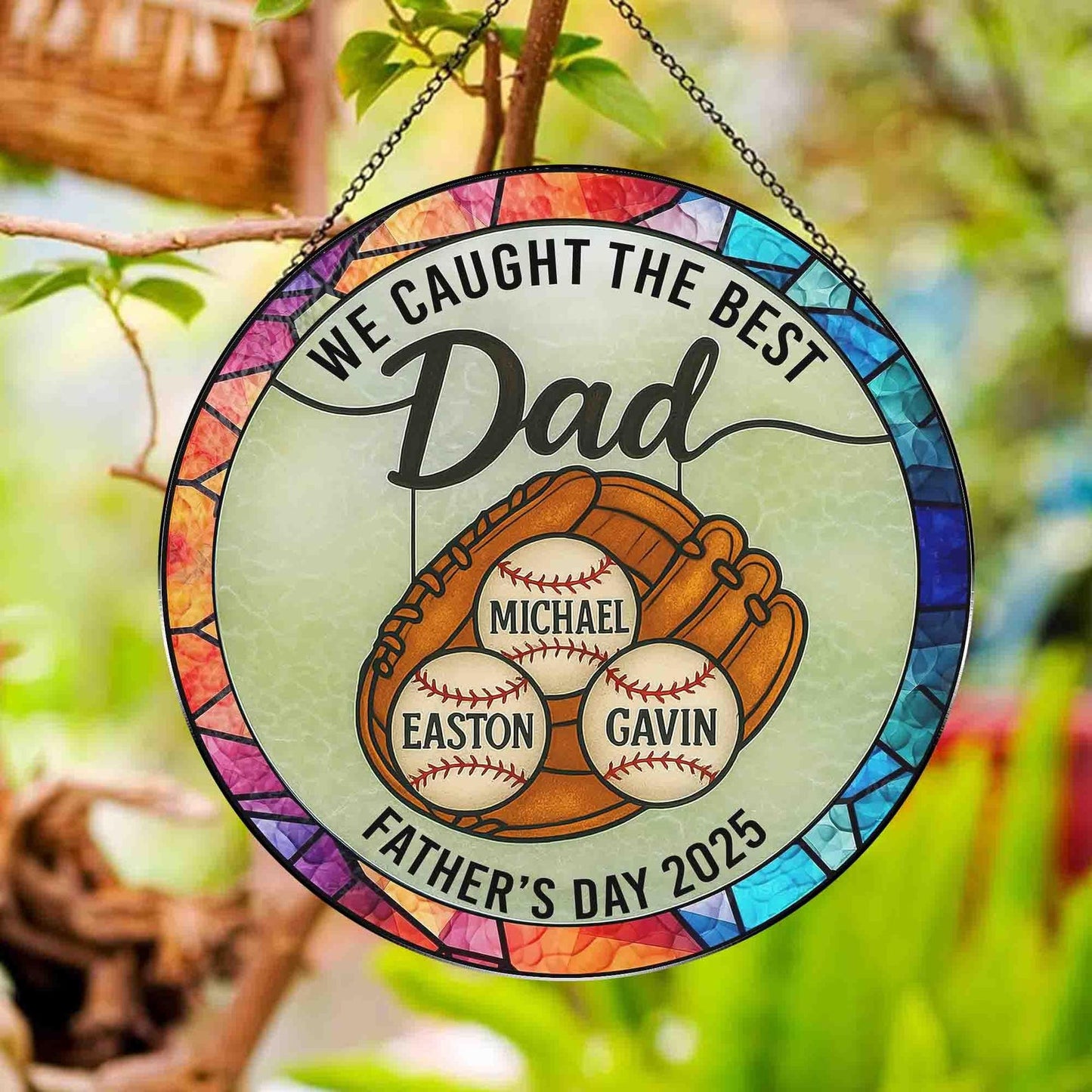 Personalized Dad Stained Glass Suncatcher, Fathers Day Gifts for Papa, Grandfa Gifts From Grandkids Gift, Dad Gift, Dad Birthday Gift Suncatcher (Sun-130)