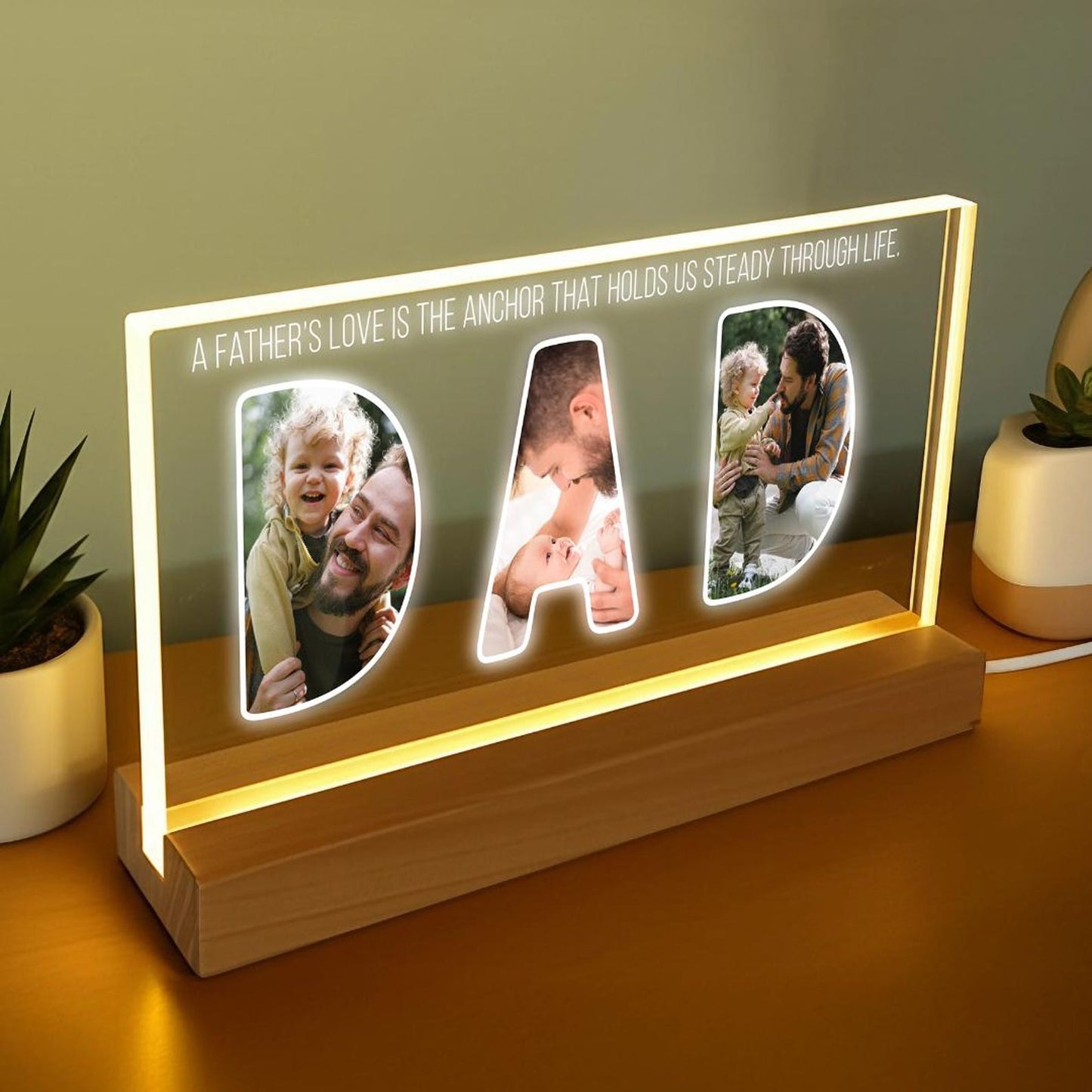 Personalized Dad Night Light Photo, Custom Night Light, Father’s Day Gift Idea from Kids, Daddy Memory Light, Dad Birthday (DNL-24)