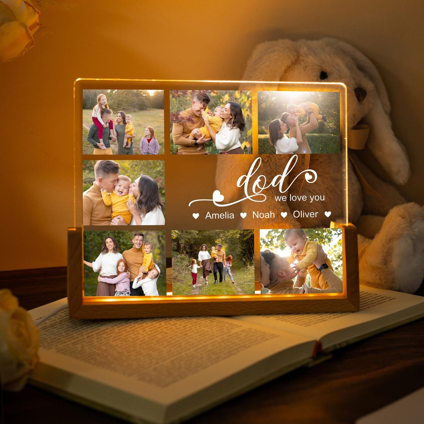 Custom Photo Dad Night Light, Personalized LED Plaque with Family Photo Collage and Kidsā Names, Unique Fatherās Day or Birthday Gift for Dad (DNL-02)