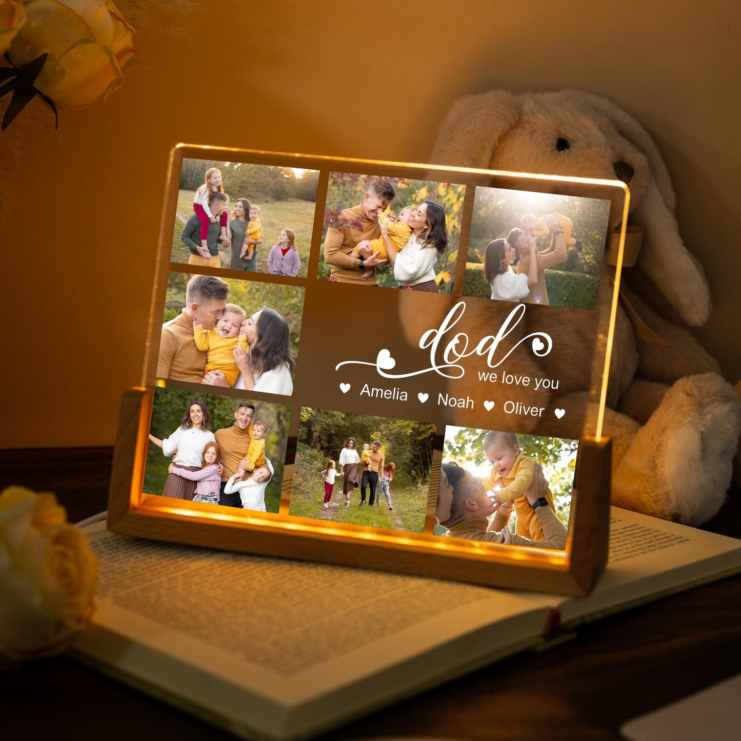 Custom Photo Dad Night Light, Personalized LED Plaque with Family Photo Collage and Kidsā Names, Unique Fatherās Day or Birthday Gift for Dad (DNL-02)