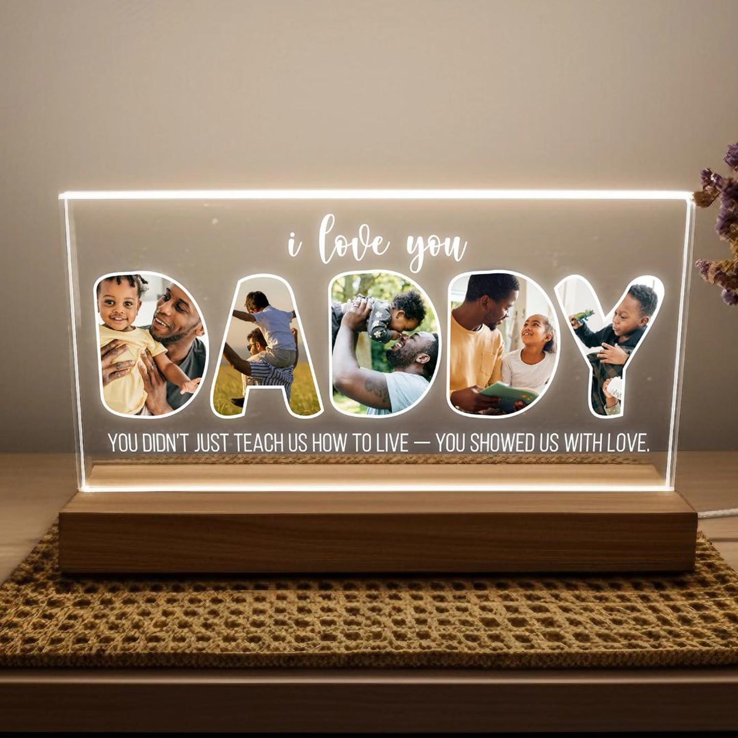 Daddy Night Light with Custom Photo, Personalized Acrylic LED Lamp for Fatherās Day, Gift from Son or Daughter, I Love You Dad Keepsake (DNL-12)