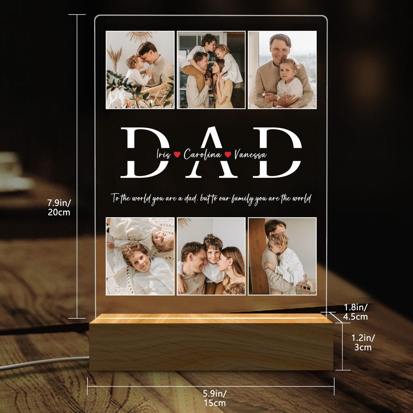 Personalized Dad Night Light with Custom Photo and Names – Acrylic Lamp Gift for Father’s Day or Birthday – Unique Gift from Kids or Grandchildren (DNL-06)