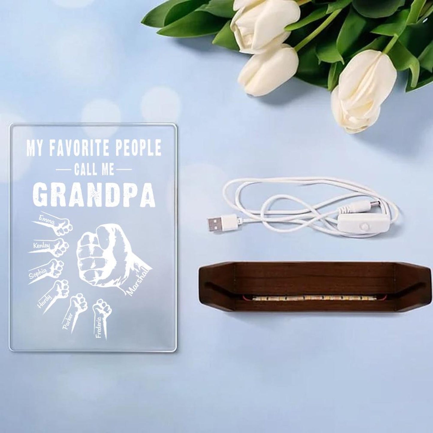 Custom My Favorite People Dad Night Light, LED Acrylic Lamp with Kids’ Names, Gift for Grandpa or Father, Perfect for Father’s Day or Birthday (DNL-17)