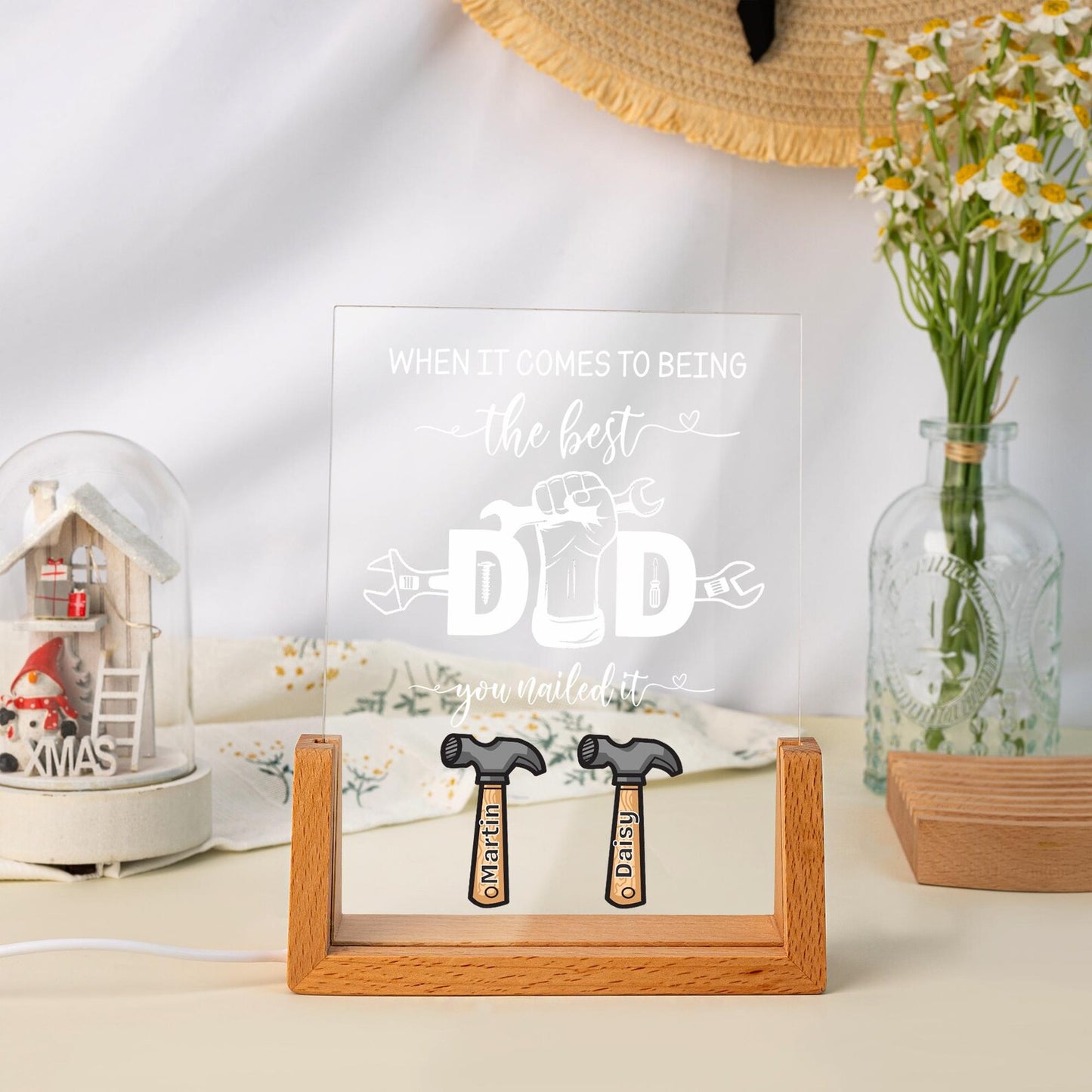 Best Dad Night Light, Funny Gift for the Woodworking Dad, Gift for Daddy Grandpa Papa, Acrylic LED Nightlight (DNL-45)