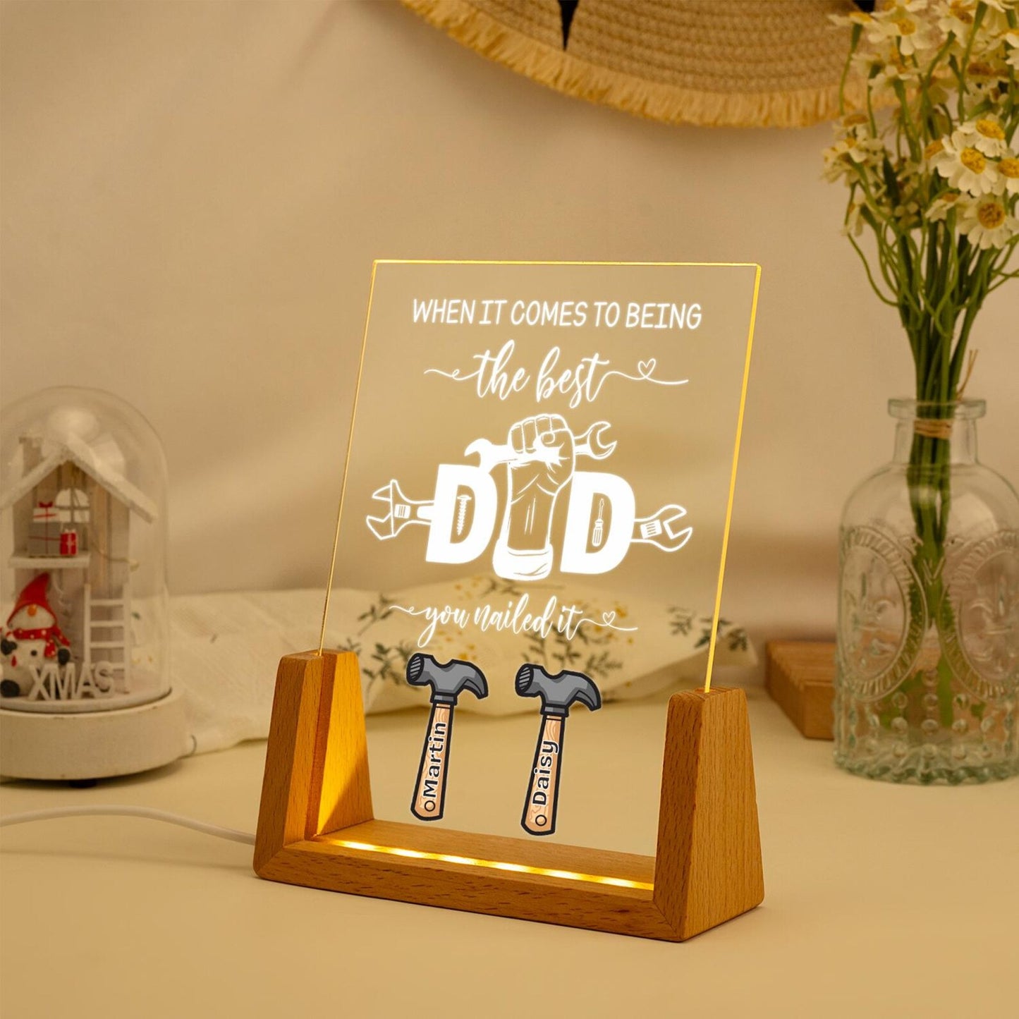 Best Dad Night Light, Funny Gift for the Woodworking Dad, Gift for Daddy Grandpa Papa, Acrylic LED Nightlight (DNL-45)