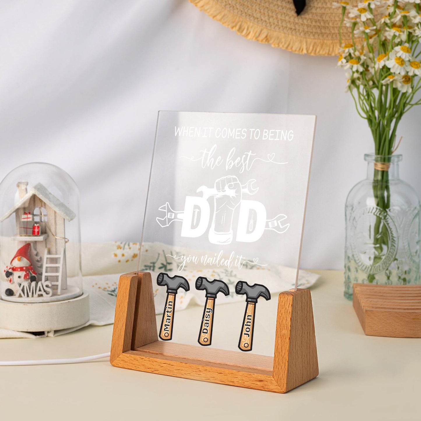 Best Dad Night Light, Funny Gift for the Woodworking Dad, Gift for Daddy Grandpa Papa, Acrylic LED Nightlight (DNL-45)