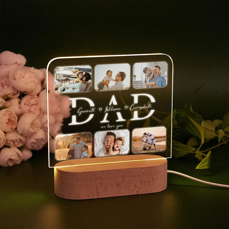 Dad Night Light with Custom Photo and Name – Personalized LED Gift for Father’s Day, Husband, or Birthday – Best Dad Ever Bedroom Lamp (DNL-15)