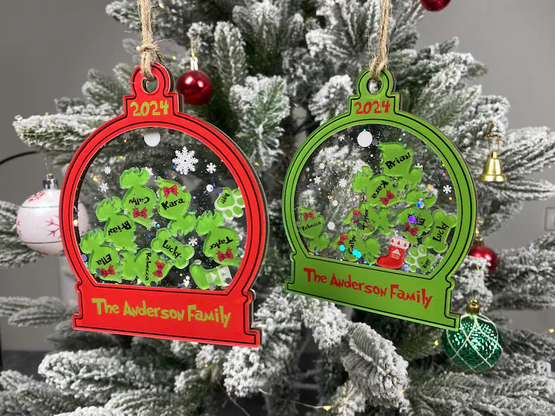 Personalized Shaker Ornament with Grinchmas Family, Custom Family Ornament 2024, 4D Shake Ornament, Merry Grinchmas Ornament!