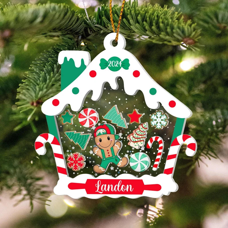 Personalized Gingerbread House Kids Ornament Custom First Christmas Kids Ornament 2024 - 4D Shake Kids Name Ornament