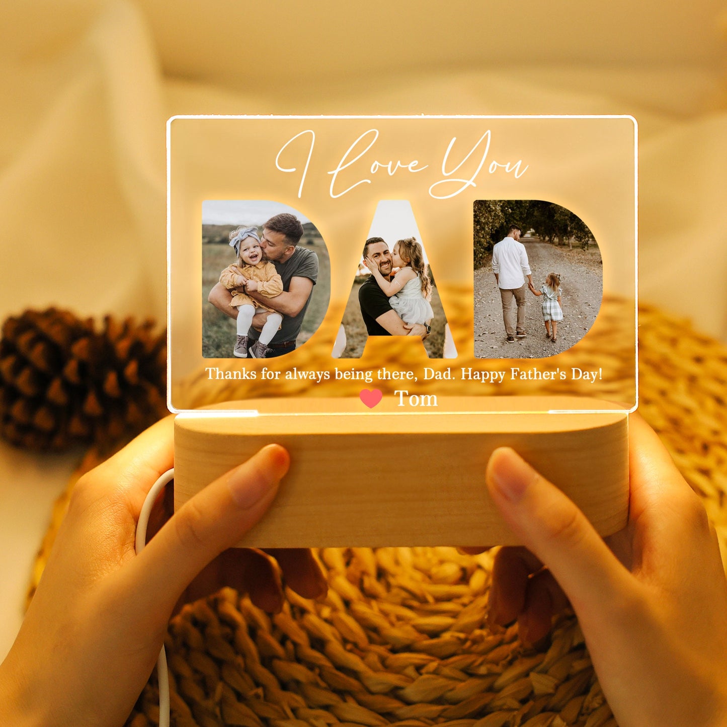 Dad Night Light with Personalized Photo Collage, Custom LED Gift for Fatherās Day or Birthday, Best Dad Ever Gift for Husband from Kids (DNL-10)
