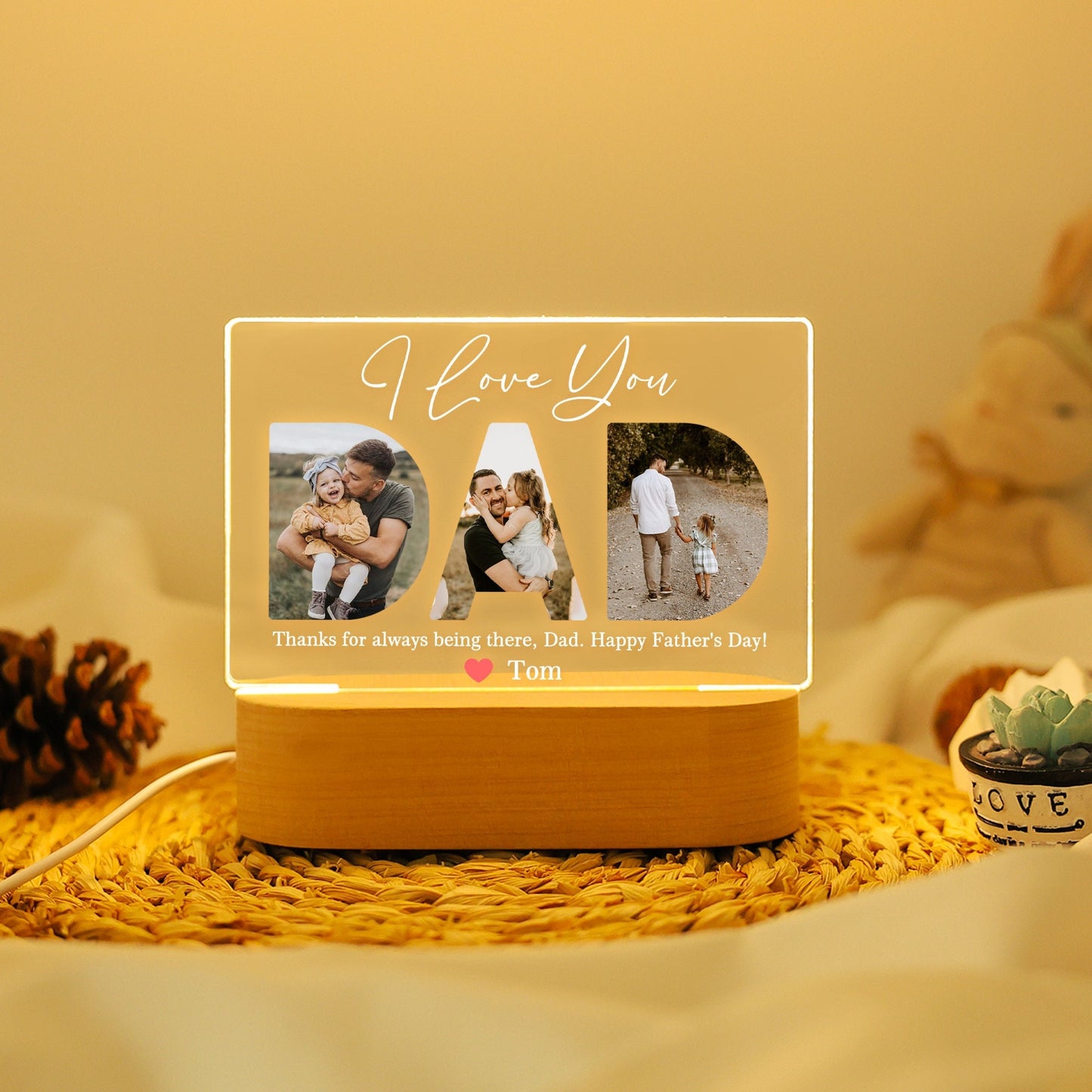 Dad Night Light with Personalized Photo Collage, Custom LED Gift for Fatherās Day or Birthday, Best Dad Ever Gift for Husband from Kids (DNL-10)