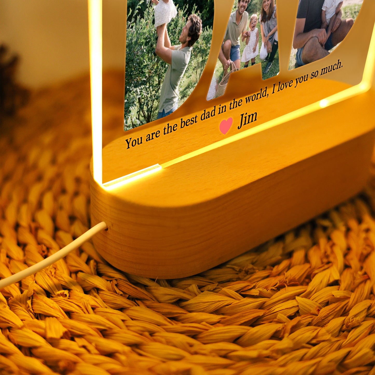 Dad Night Light with Personalized Photo Collage, Custom LED Gift for Fatherās Day or Birthday, Best Dad Ever Gift for Husband from Kids (DNL-10)