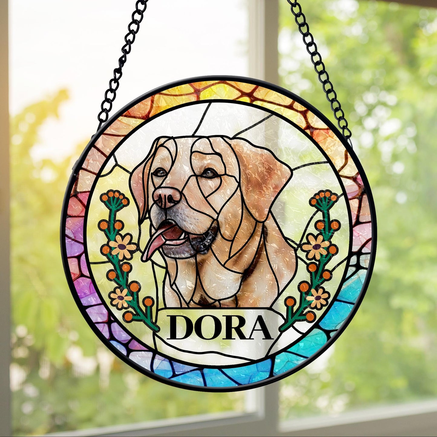 Custom Pet Portrait Stained Glass Suncatcher, Custom Dog Portrait From Photo, Stained Glass Dog Memorial, Stained Glass dog, Sympathy Gifts (Sun-71)