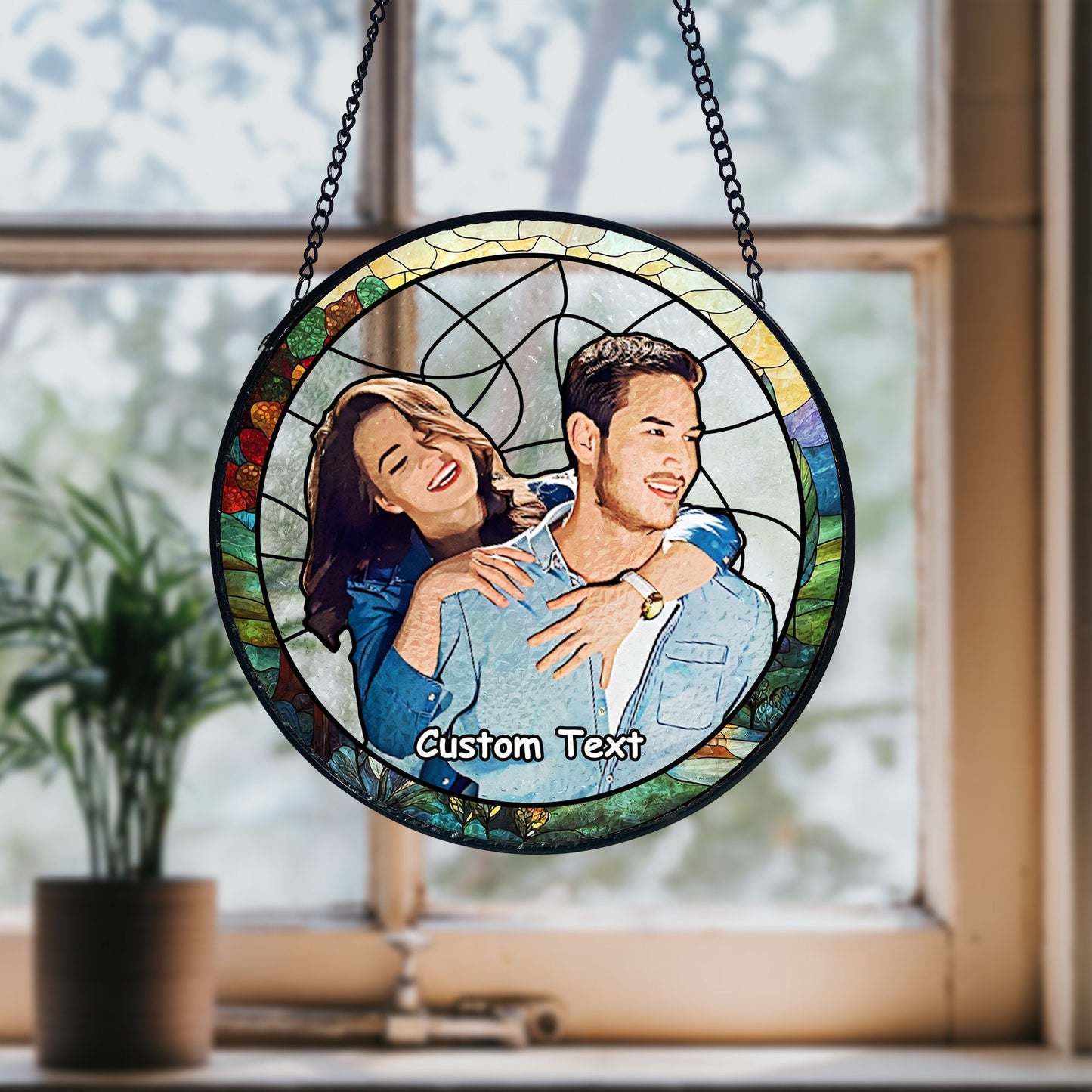 Custom Stained Glass Couples Portrait From Photo, Wedding Portrait Glass Suncatcher, Anniversary Gift, Valentine's Day Couple Gifts, Wedding Gifts (Sun-134)