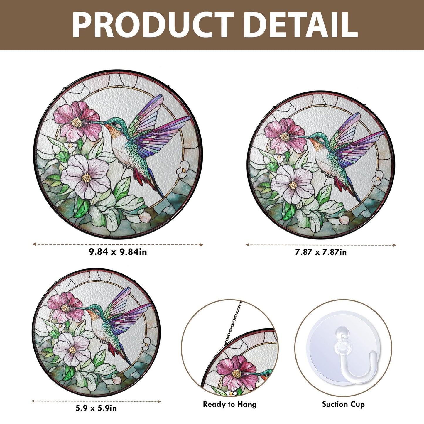 Hummingbird Stained Glass Suncatcher, Hummingbird Window Hanging, Gifts for Mom, Memory Sympathy Gift, Bird Wall Art, Indoor Decor (Sun-76)