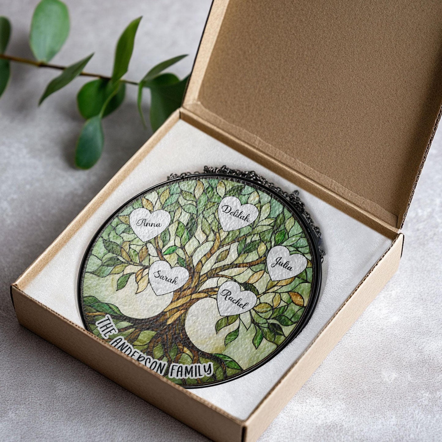 Stained Glass Family Tree Glass Suncatcher, Mother's Day Window Hanging, Father's Day Gift for Grandma, Family Tree of Life Decor (Sun-139)
