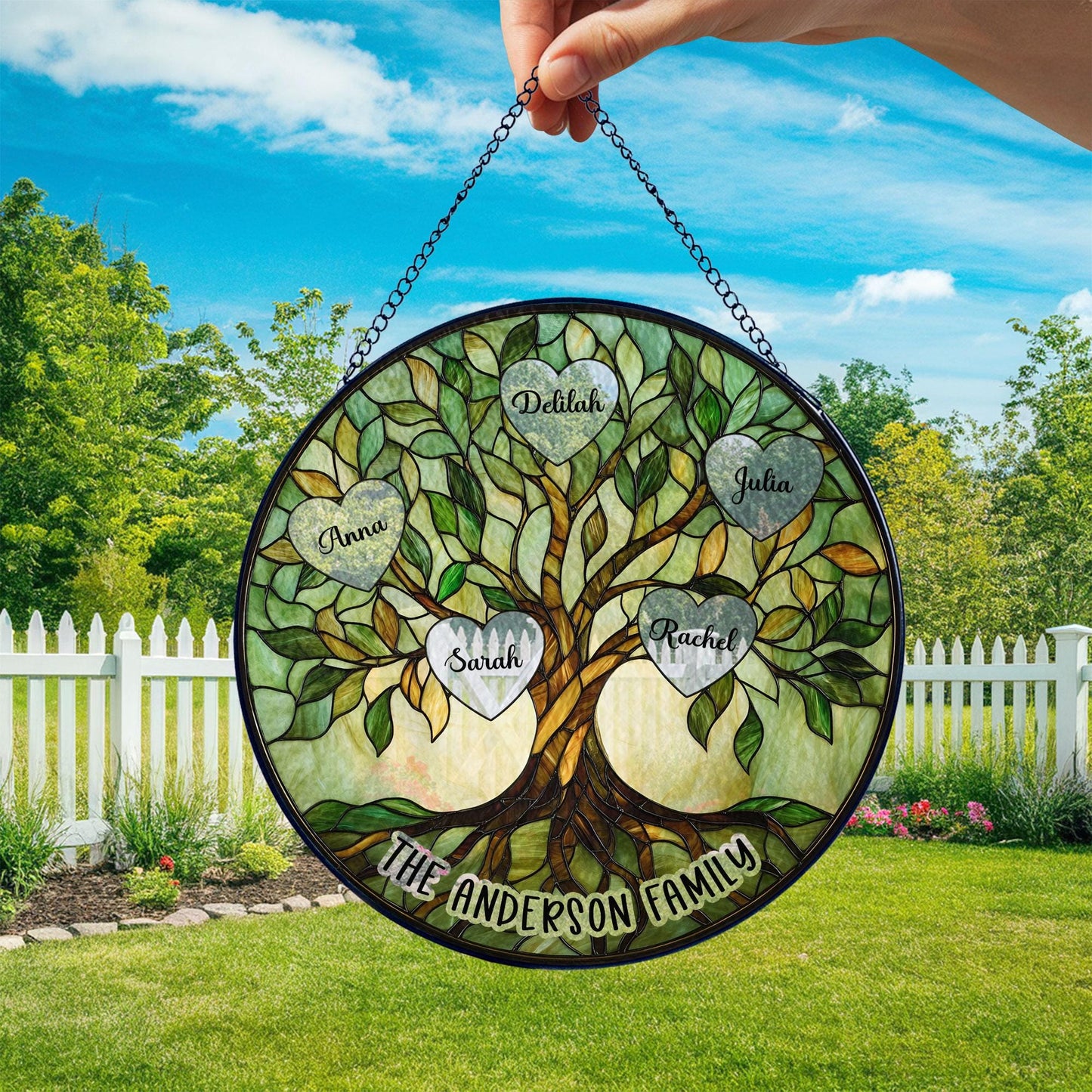 Stained Glass Family Tree Glass Suncatcher, Mother's Day Window Hanging, Father's Day Gift for Grandma, Family Tree of Life Decor (Sun-139)