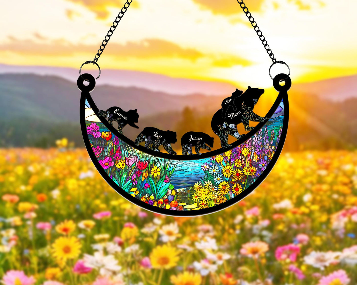 Custom Mama Bear Acrylic Suncatcher, Custom Bear Family Suncatcher, Mom Birthday Gift, Gift For Mom, Bear Gifts, Window Hanging Suncatcher, Mothers Day Gift (H-Sun-04)