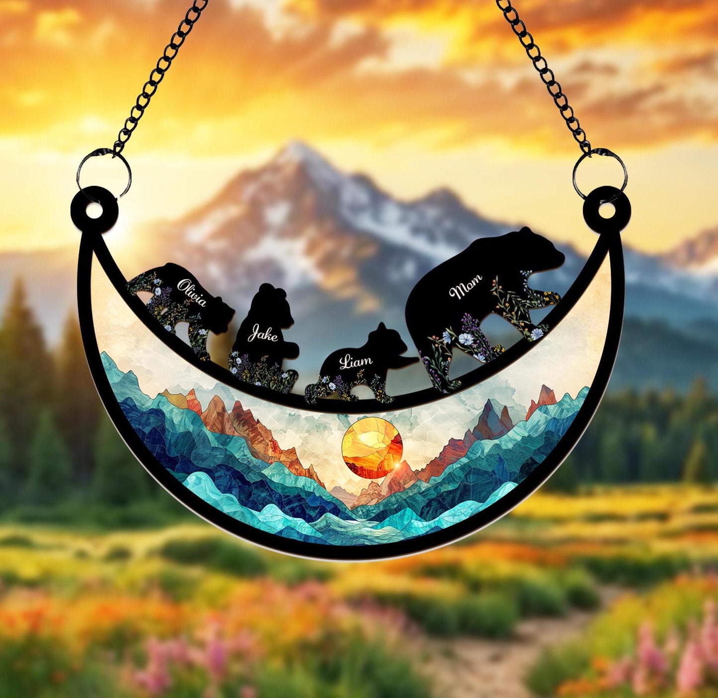 Custom Mama Bear Acrylic Suncatcher, Custom Bear Family Suncatcher, Mom Birthday Gift, Gift For Mom, Bear Gifts, Window Hanging Suncatcher, Mothers Day Gift (H-Sun-04)