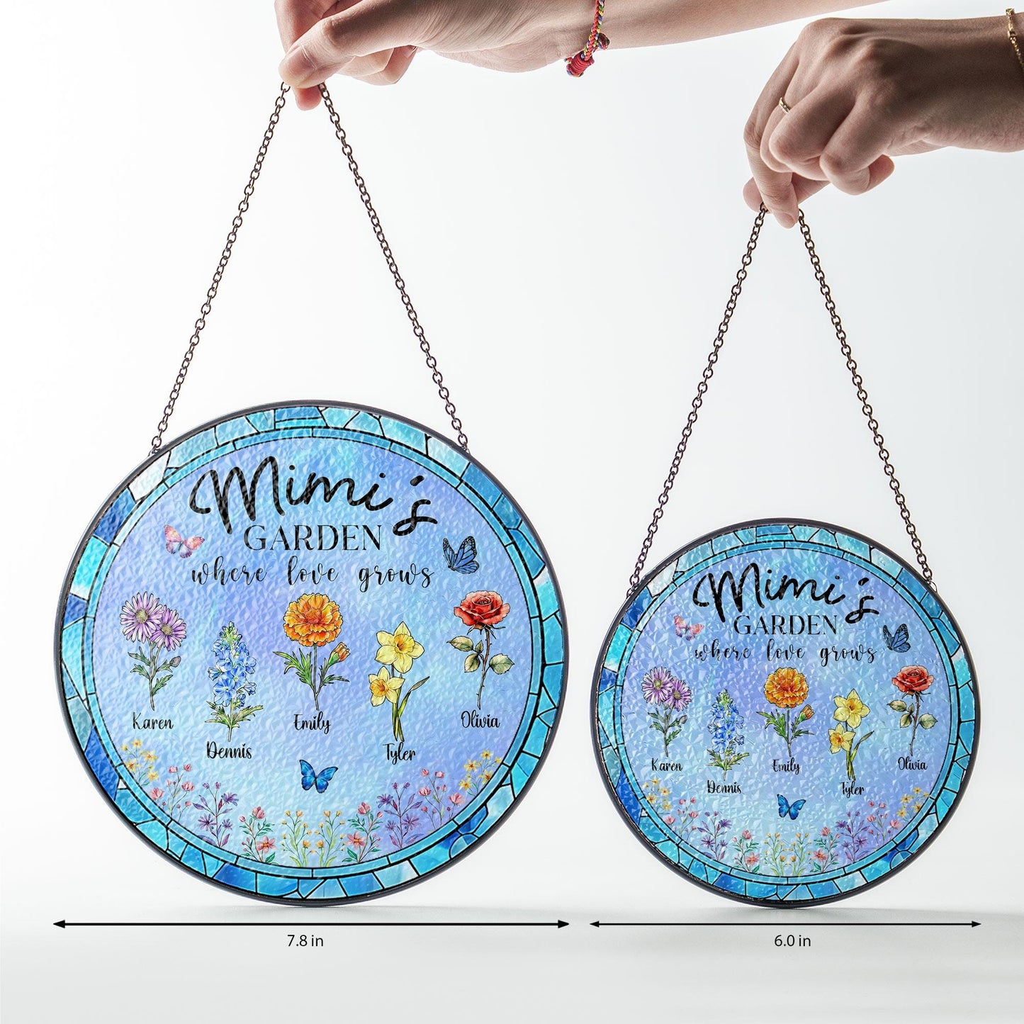Personalized Mimi's Garden Stained Glass Suncatcher, Gift For Grandma, Mama's Gifts,Mimi's Garden, Mother's Day Gift, Nana Birth Month Flower (Sun-77)