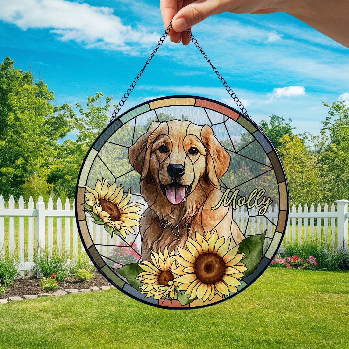 Personalized Pet Portrait Stained Glass Suncatcher, Custom Dog Portrait from Photo, Dog Portrait Art Suncatcher, Stained Glass Dog Memorial (Sun-117)
