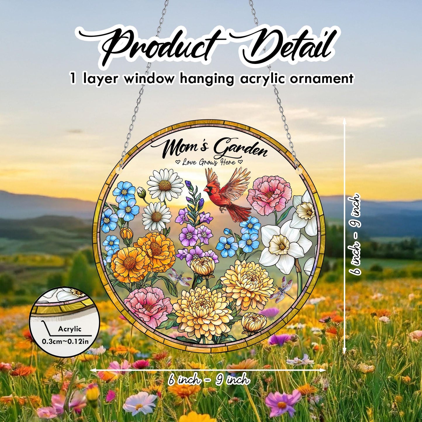 Custom Grandma Birth Flower Glass Suncatcher, Custom Family Birth Flowers Glass Art, Grandma Gift, Mother's Day Gift, Flower Gift For Mom (Sun-57)