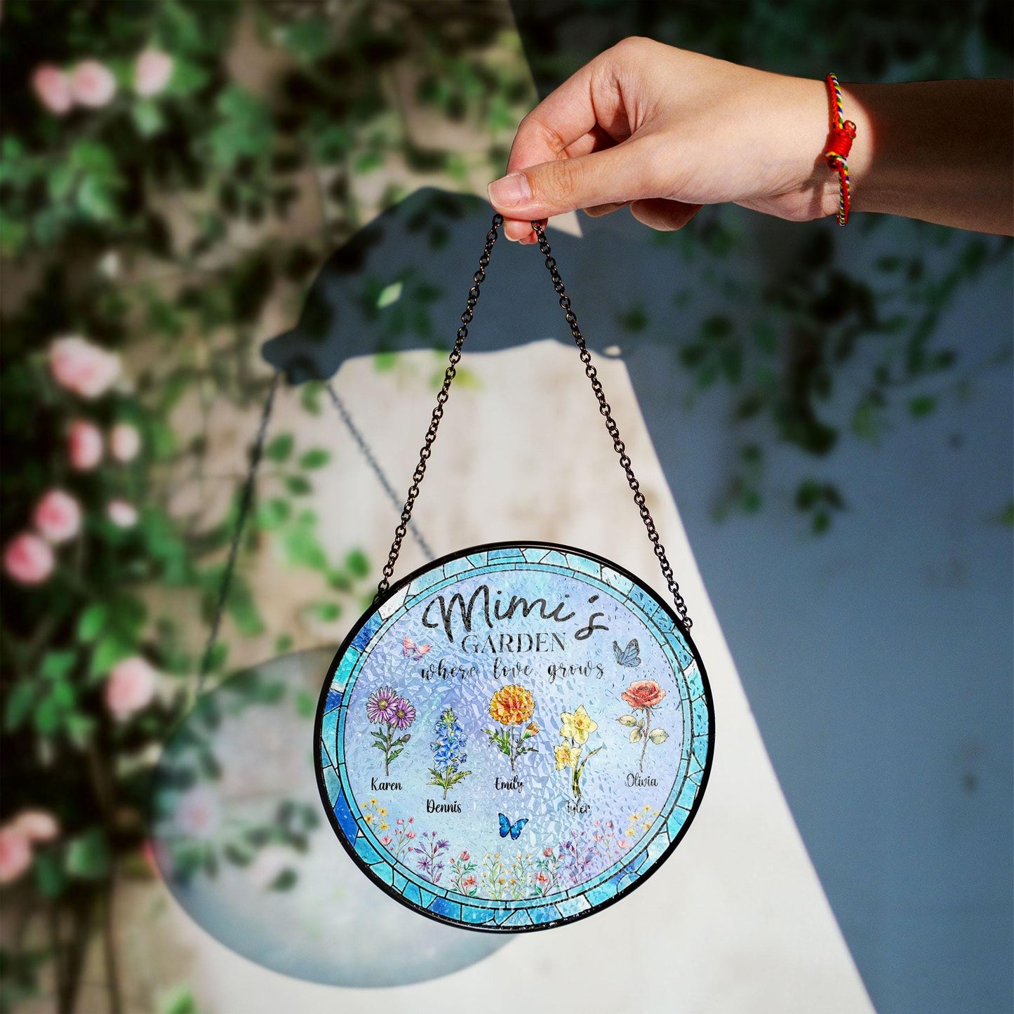 Personalized Mimi's Garden Stained Glass Suncatcher, Gift For Grandma, Mama's Gifts,Mimi's Garden, Mother's Day Gift, Nana Birth Month Flower (Sun-77)