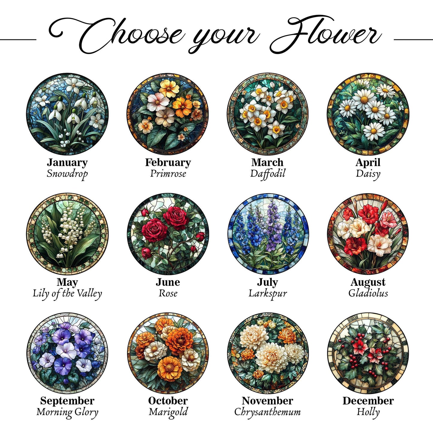 Custom Lily Of The Valley Stained Glass Suncatcher For May Birthdays, Birth Flower Window Glass Suncatcher, Birth Month Flower, White Flowers Decor (Sun-75)