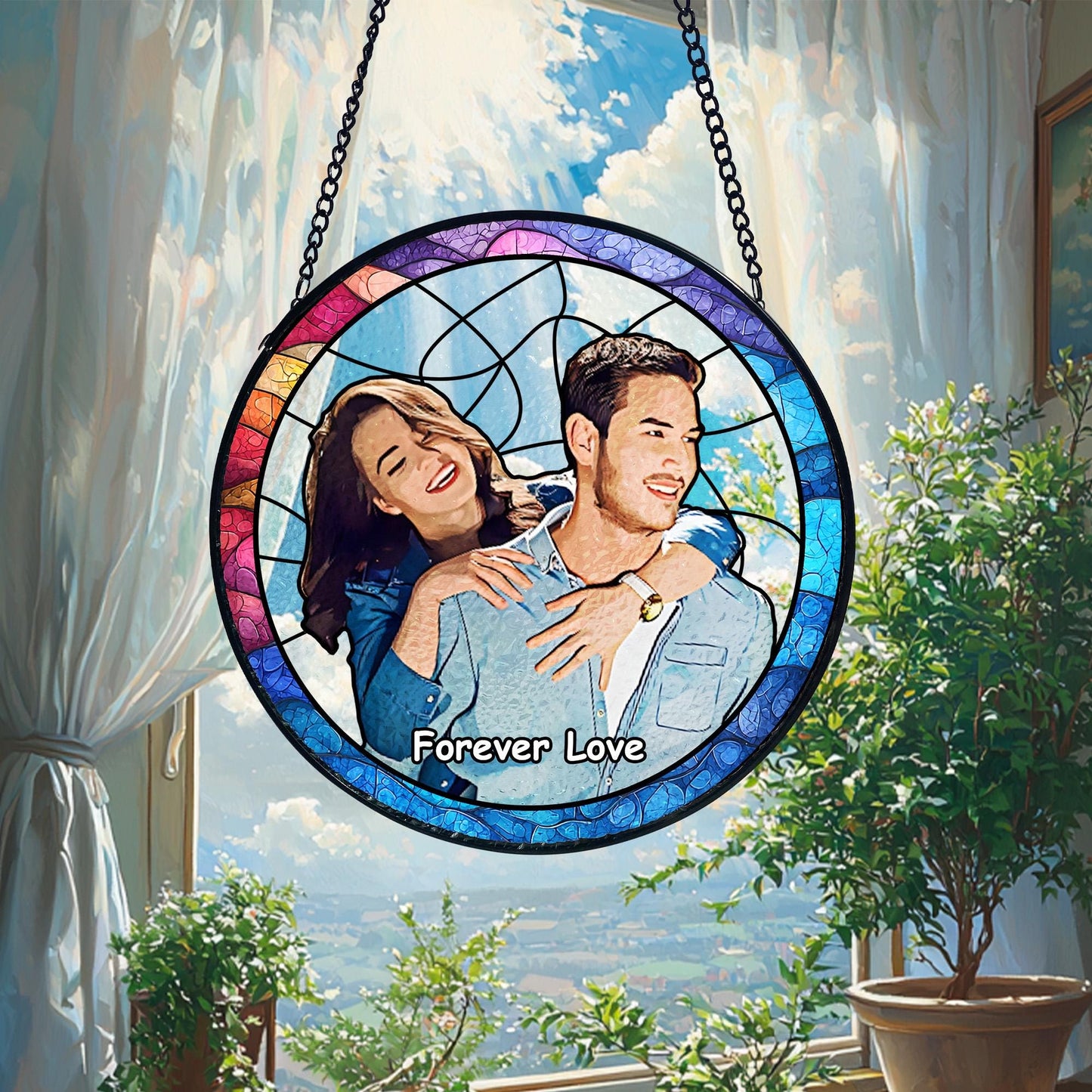 Custom Stained Glass Couples Portrait From Photo, Wedding Portrait Glass Suncatcher, Anniversary Gift, Valentine's Day Couple Gifts, Wedding Gifts (Sun-134)